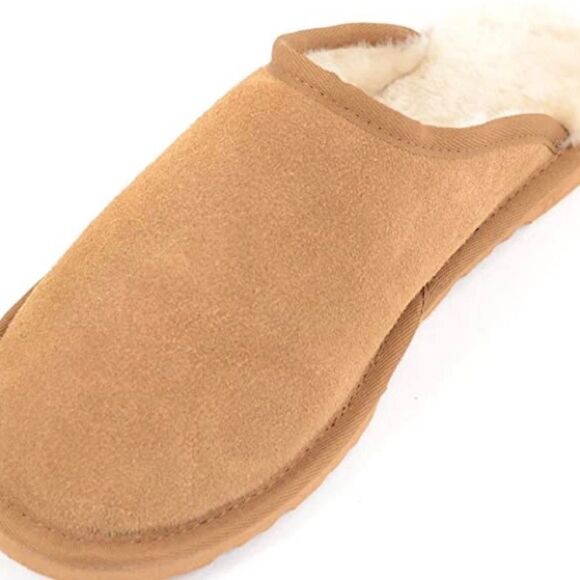 Brand NEW Chestnut Suede Bottom Scuff Sherpa Lined Slippers Size 6 ( Like Ugg) - Picture 1 of 6